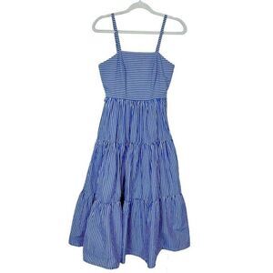 J.Crew Maxi Dress Blue White Garratt Tiered Striped Cotton Poplin sz 2